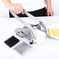 New French Fry Cutter Stainless Steel Potato Chipper Fast Cutting Potato Chip Cutter with 36/64 Holes Blades Manual Food Slicer