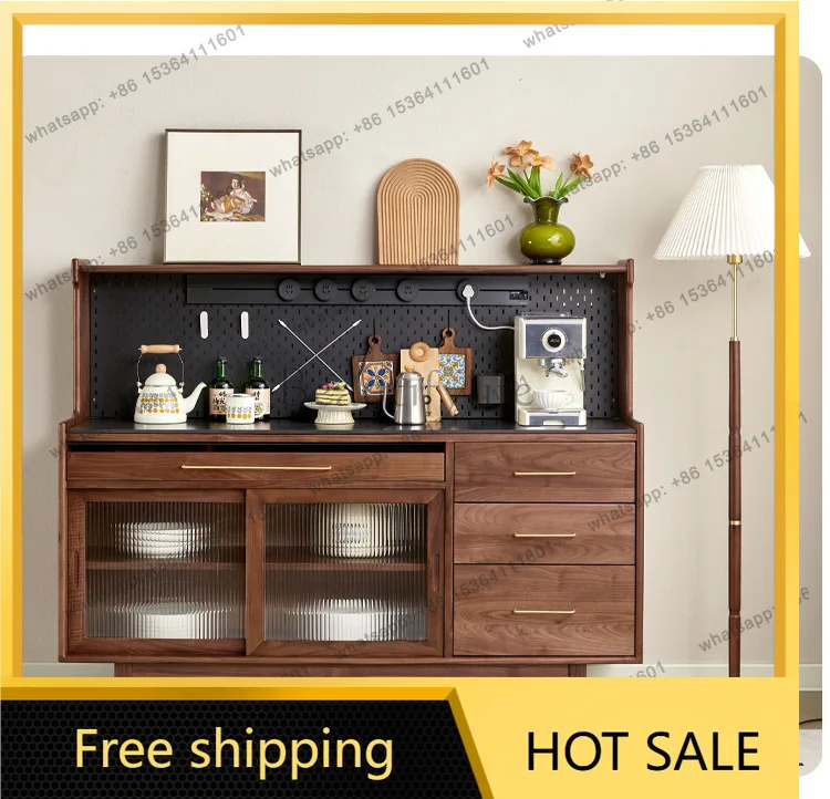 Factory Direct Sales Black Walnut Solid Wood Integrated Storage Slate Storage Japanese Wine Cabinet
