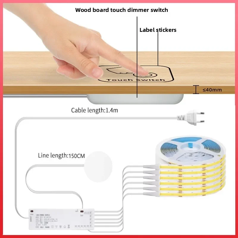 

Dimmable Touch Sensor Under Cabinet Collection Display Bookcase Wardrobe Closet Lamp COB LED Strip Light Tape Penetrable Wood