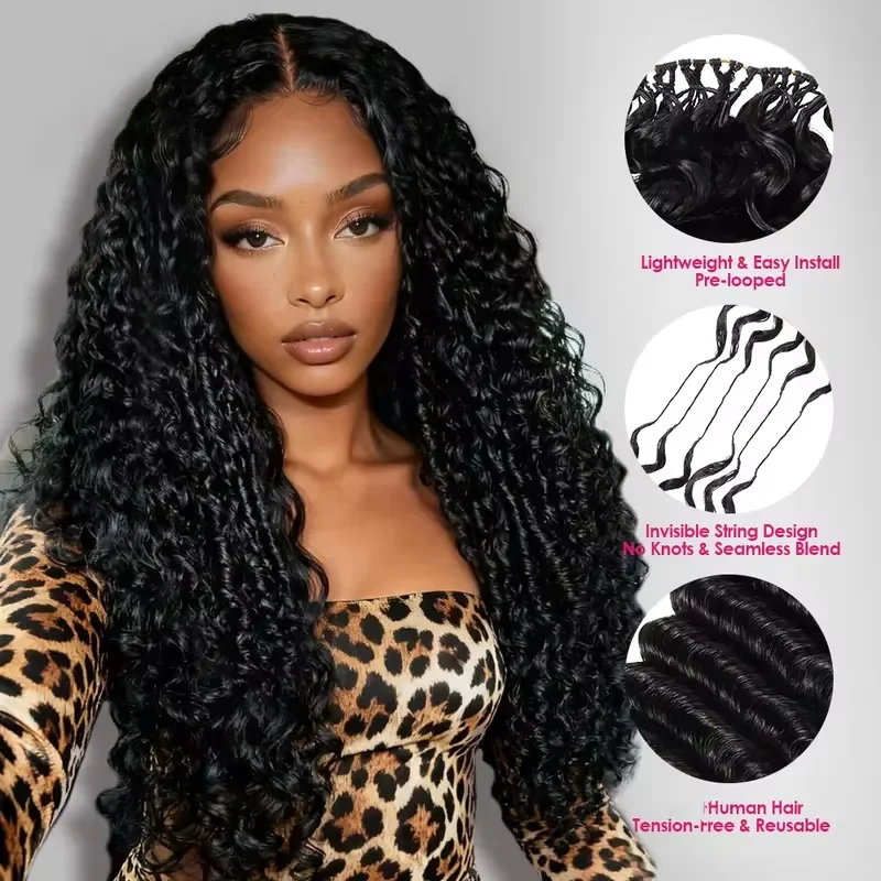 Burmese Curly Crochet Hair Knotless Feather Pre-Separated Crochet Braids Light Weight Reusable Brazilian Hair Extension