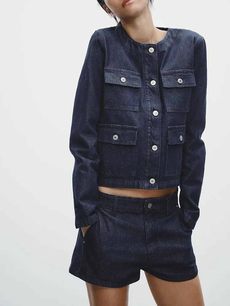 ฤดูใบไม้ผลิมาถึงใหม่ผู้หญิง DENIM Jaet Casual orts 2 ชิ้นชุดยาว Sve ort กางเกง Faionable Outerwear