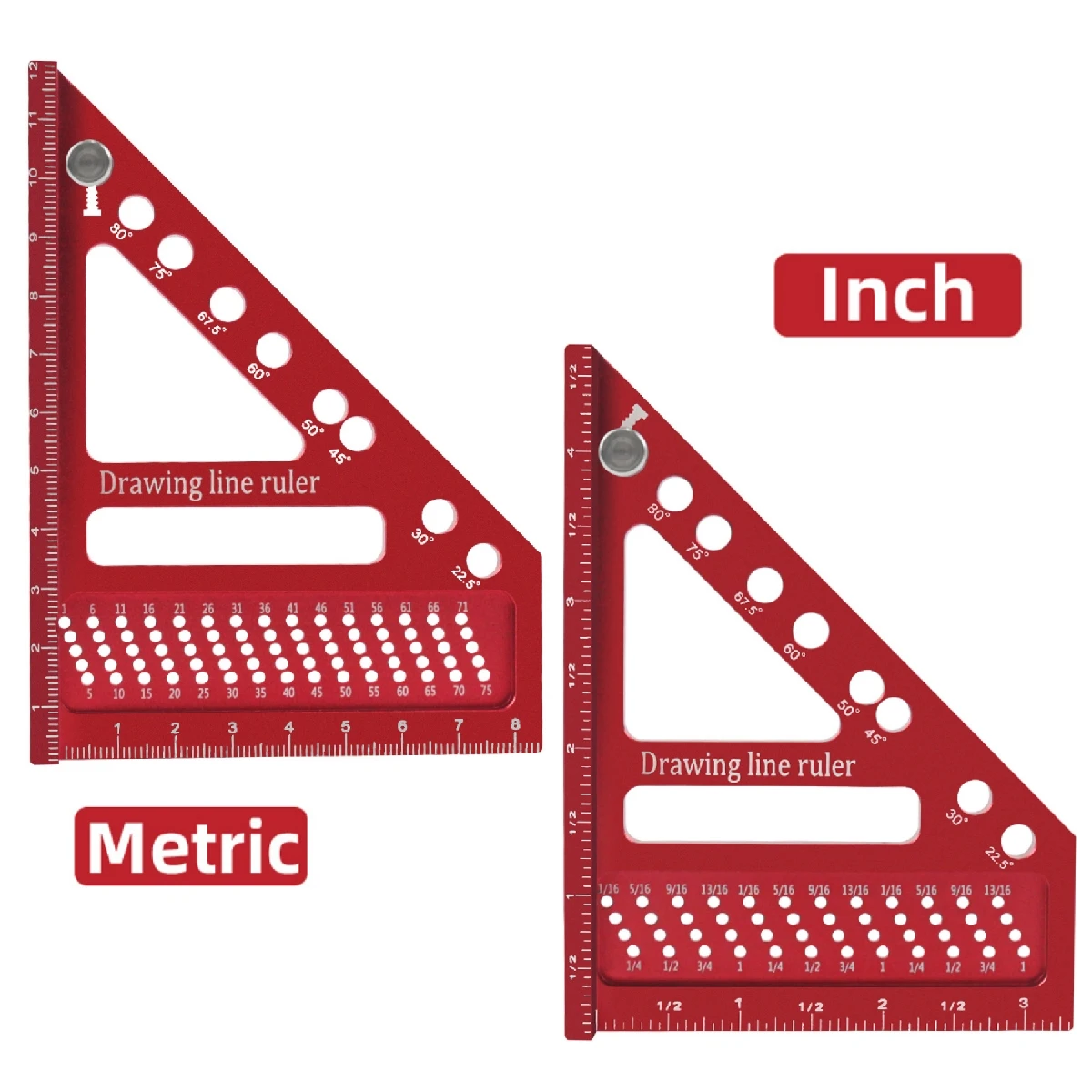 Multi-Angle Measuring Ruler Aluminum Woodworking Square Protractor W/ Dowel Pins Miter Triangle Ruler High Precision Layout Tool