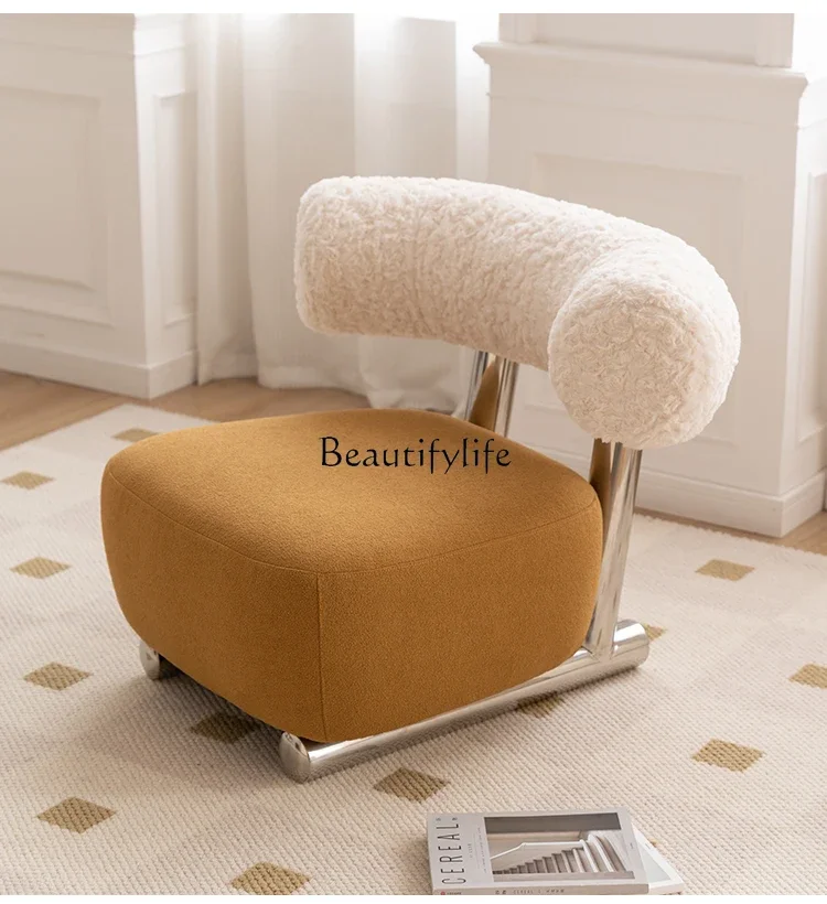 

Nordic single sofa chair light luxury stainless steel lamb wool living room leisure chair