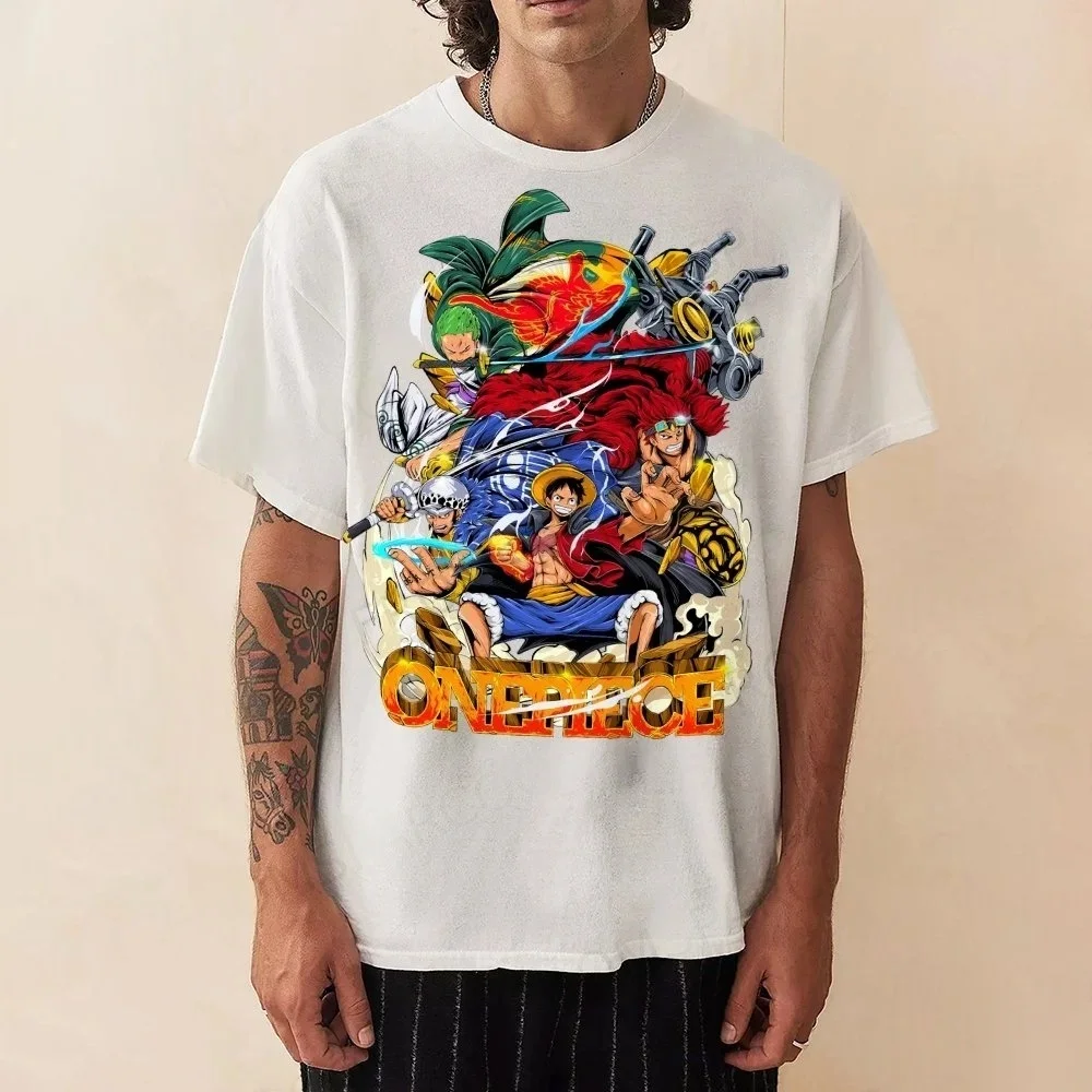 반다이 2026 신작 원피스 D.Luffy Roronoa Zoro 프린트 패션 봄 남성용 반팔 부모-자식 루즈 편안한 티셔츠