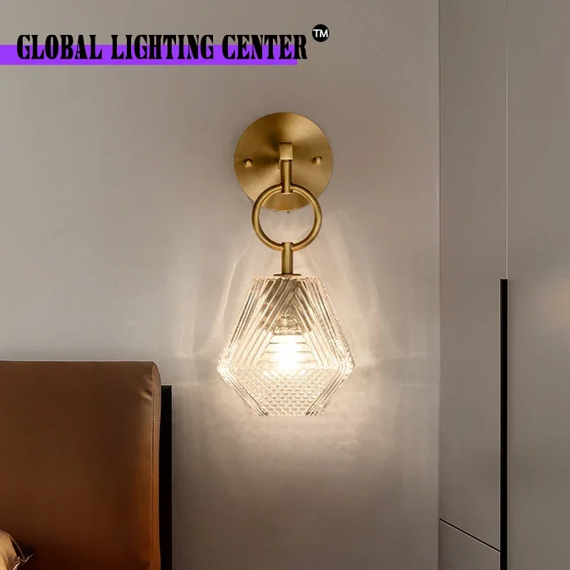 Lámpara de pared de vidrio nórdico para dormitorio, luz de espejo de baño, candelabros de estilo americano de pared LED, luminaria de iluminación Edison Vintage