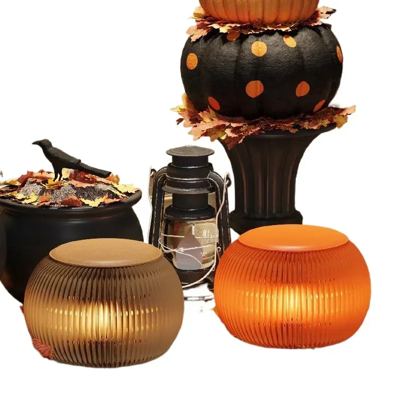 Stool household, small bench Halloween, decorative jack-o-lantern round stool, luminous creative accessories