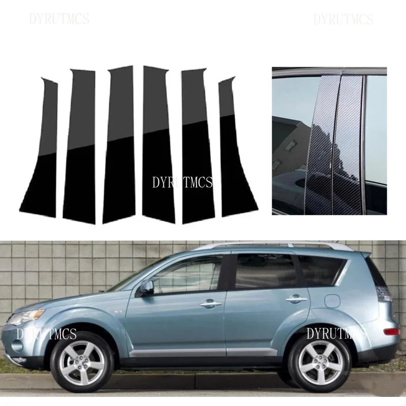 

Silver Carbon Glossy Black Pillar Post Fit For Mitsubishi Outlander 2007 -2009 2010 2011 2012 2013 Window Door Cover Trim