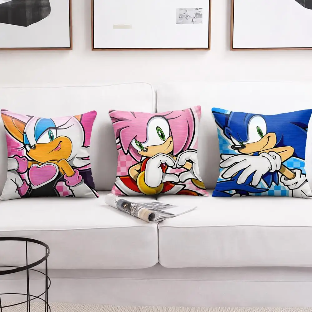 S-Sonic the Hedgehog Game Cushion Cover Short Plush Soft Double-Sided Printing Pillow Case Cozy Sofa Bedroom Home Decor Gift