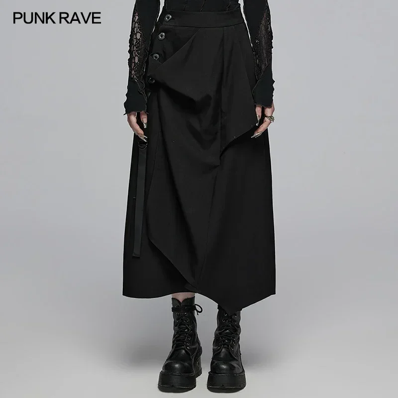 

PUNK RAVE Women's Daily Irregular Deconstructed Skirt Punk Medium High Waisted Loose Casual Black Women Clothing