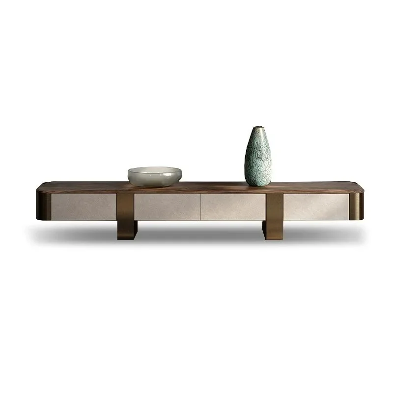 North American black walnut coffee table TV cabinet combination, large flat-floor villa furniture, living room matching