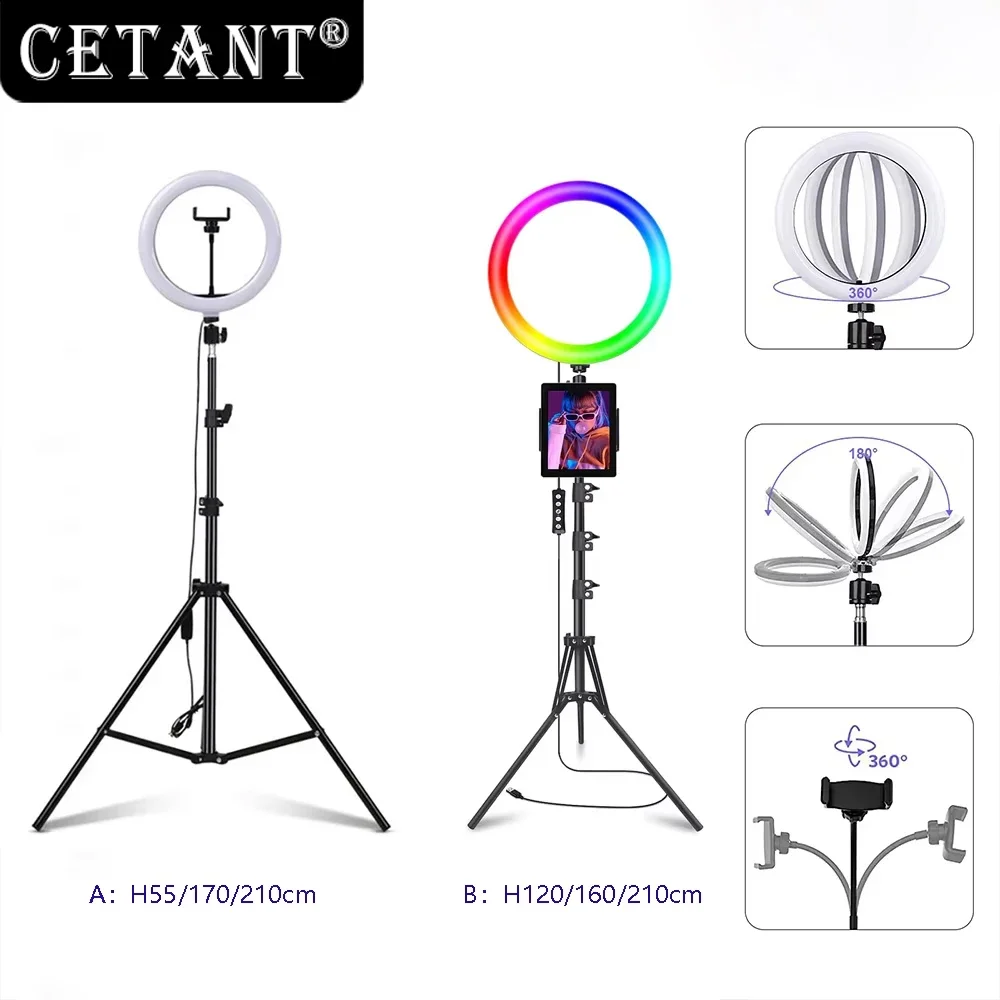 

Video Light Dimmable LED Ring Lamp USB Ring Lighting Fixture With Tripod Stand Smart Bluetooth Remote Control RGB 20cm Ringlight