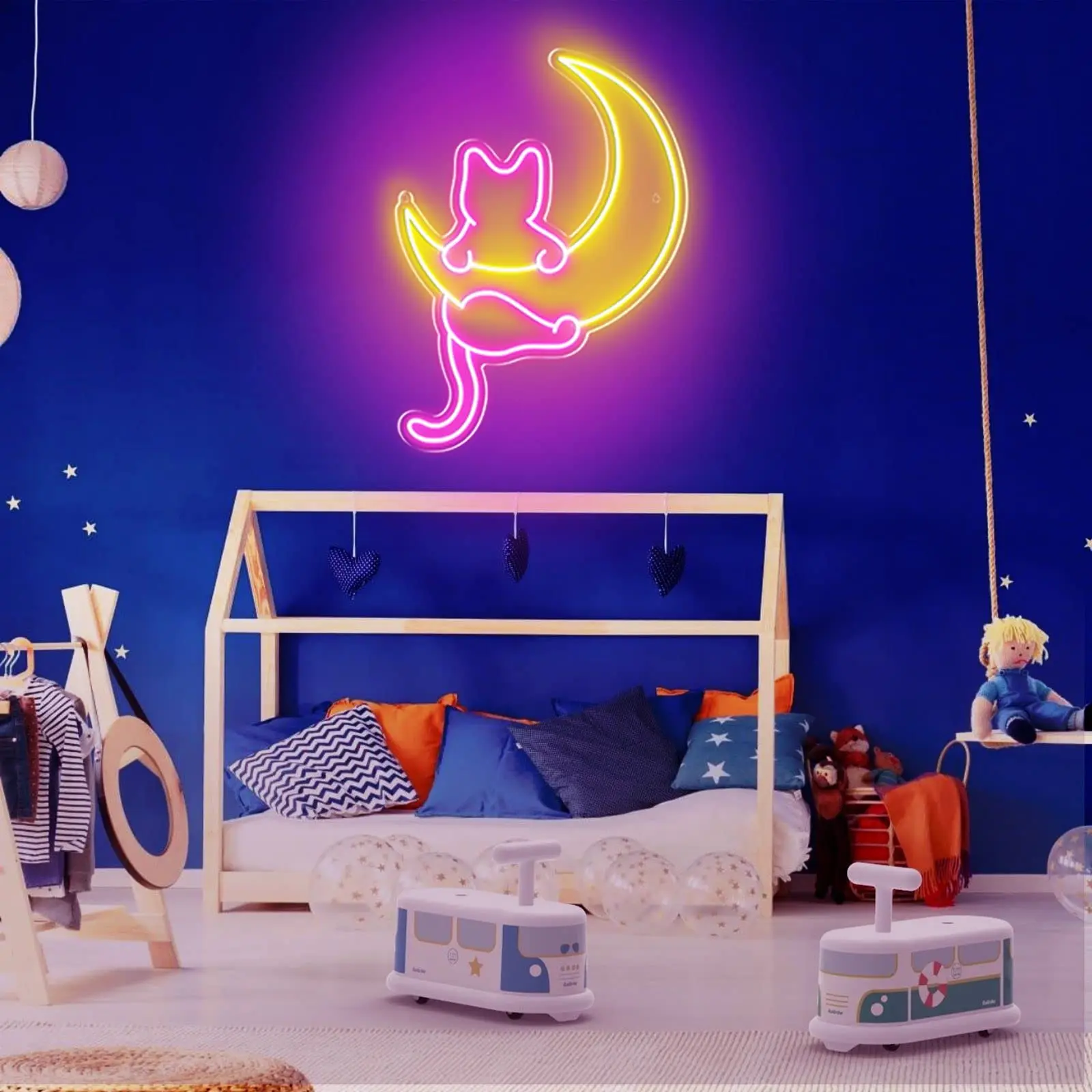 Anime Cat & Moon Neon Sign Personalized Neon Signs for Room Wall Decor LED Night Lights Home Decor Lights  Gift for Girls Boys