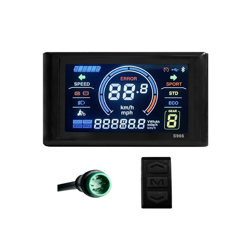 

Electric Bike Display 24V-72V Waterproof LCD Display S966 Electric Bike Controller Panel Dashboard,Waterproof Connector Durable