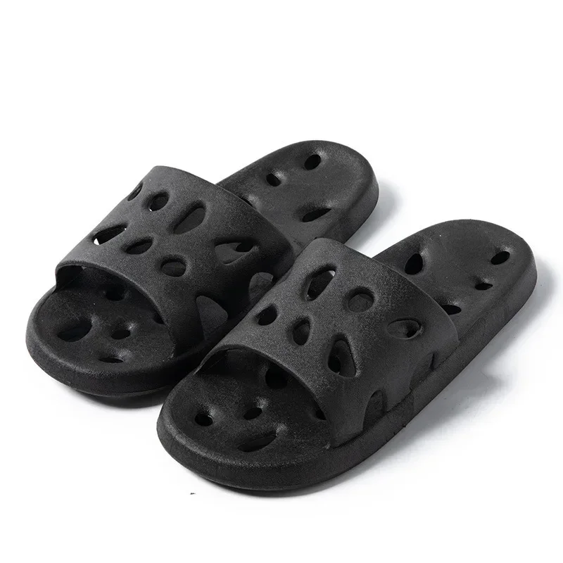 Pvc verão chinelos femininos casa interior casual macio plana flip flops banheiro chuveiro anti deslizamento lágrima vazamento de água slides sapatos