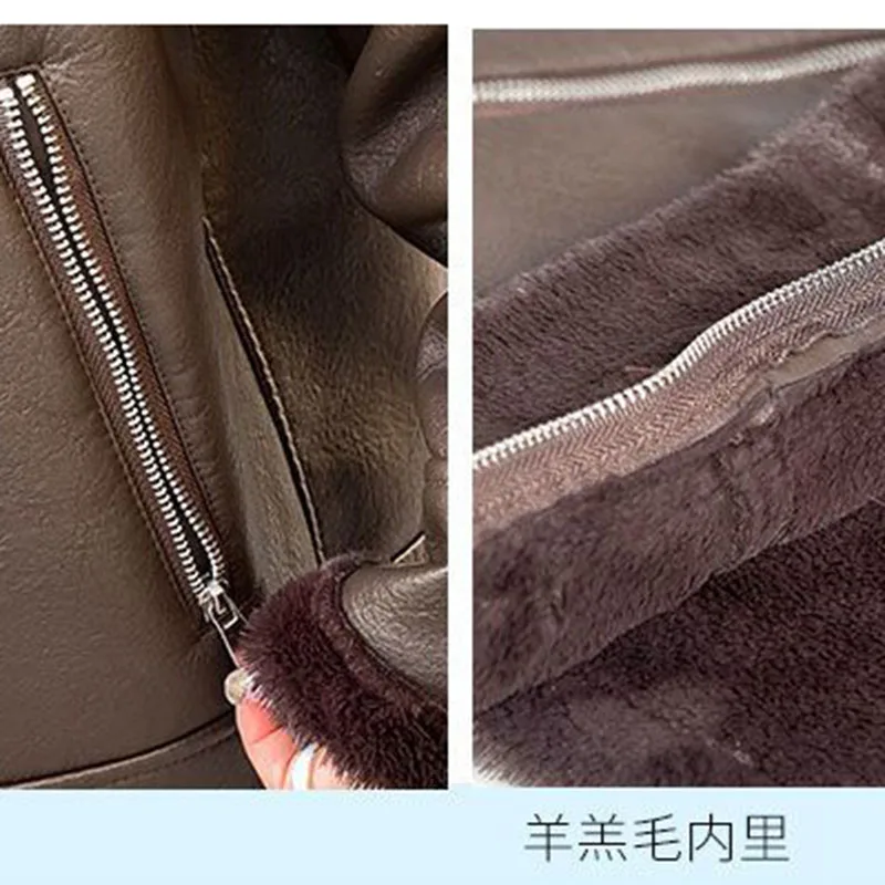 Abrigo de cuero grueso y cálido para mujer, chaquetas de piel de cordero nuevas de invierno, abrigo de cuero PU con cuello levantado holgado coreano, Top informal para motocicleta para mujer