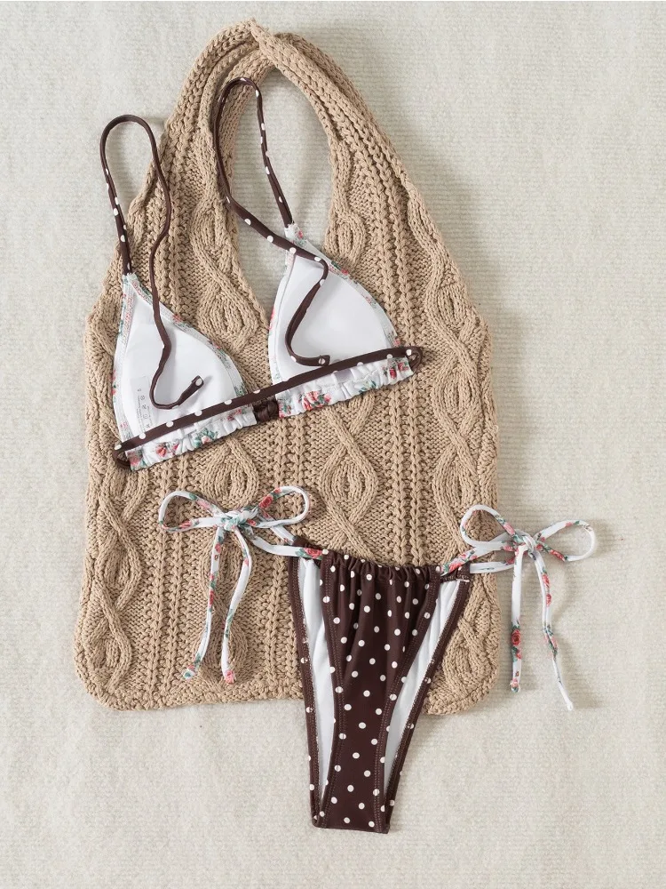 Zweiteiliges Bikini-Set für Damen, Rosendruck, hohe Taille, Badeanzug, Badeanzug, Sommer-Beachwear, 2025, neue Traje de Baño de Mujer