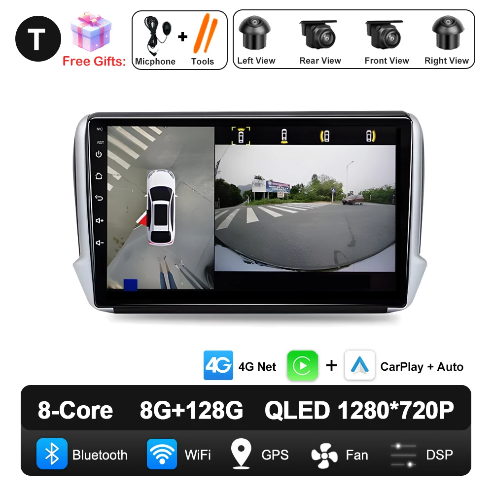 Android 16 Navigatie Multimedia Speler Carplay Auto Stereo BT video Autoradio voor Peugeot 2008 208 Serie 2012 2013 2014 - 2018