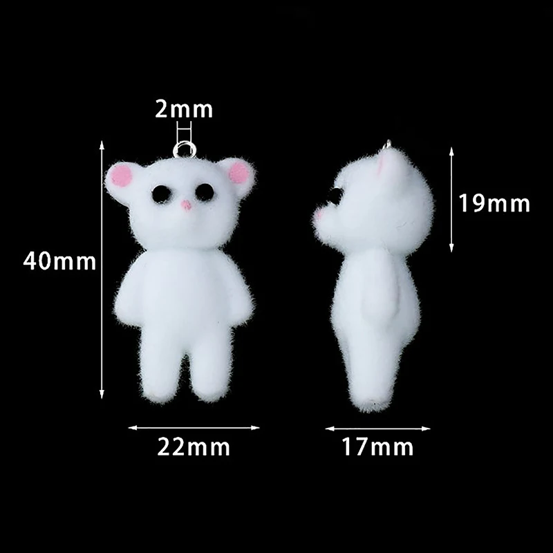 2pcs kawaii 3d flauschige Beflockung Charms Katzen bär Anhänger Miniatur puppen Schlüssel bund Halskette Anhänger DIY Handwerk Schmuck machen