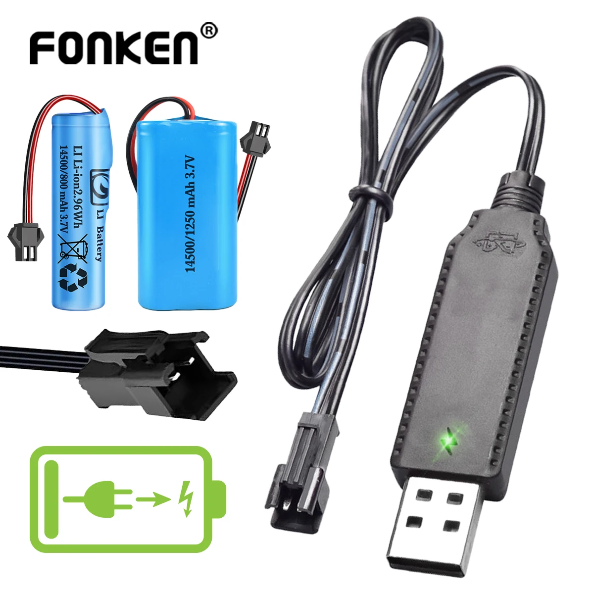 Cabo Carregador USB para Bateria de Lítio 3.7V SM-2P - Peças para Carros RC, Aeronaves e Acessórios para Quadricópteros RC