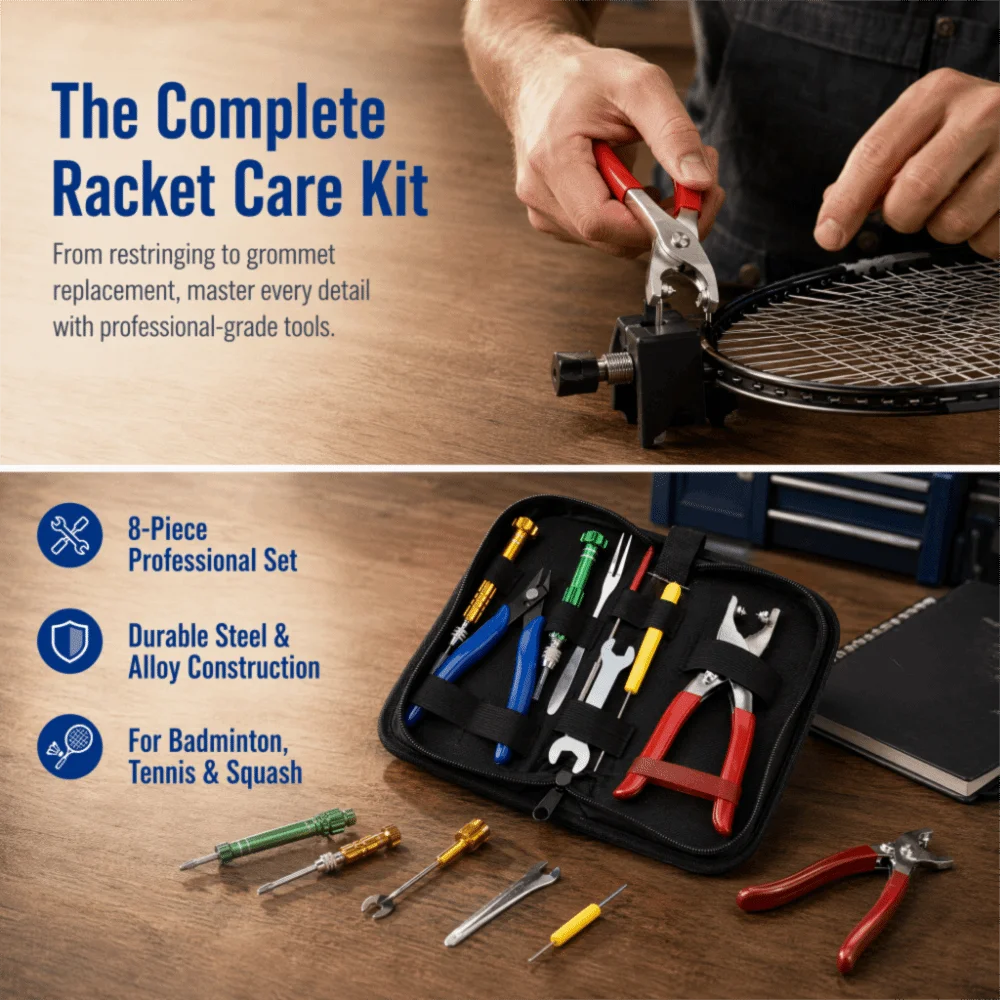 9pcs Portable Design Stringing Clamp Tool Kit Starting Clamp Grommets Pliers Racket Stringing Pliers String Cutters Tool Kit Set