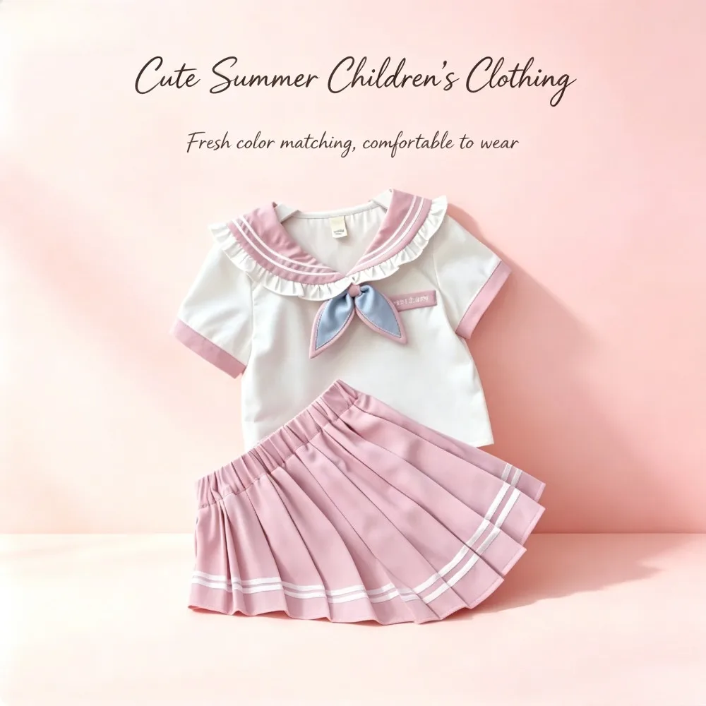 cute-college-style-jk-girls-school-uniform-pink-white-navy-neck-short-sleeve-top-pleated-skirt-two-piece-outfit-for-daily-wear