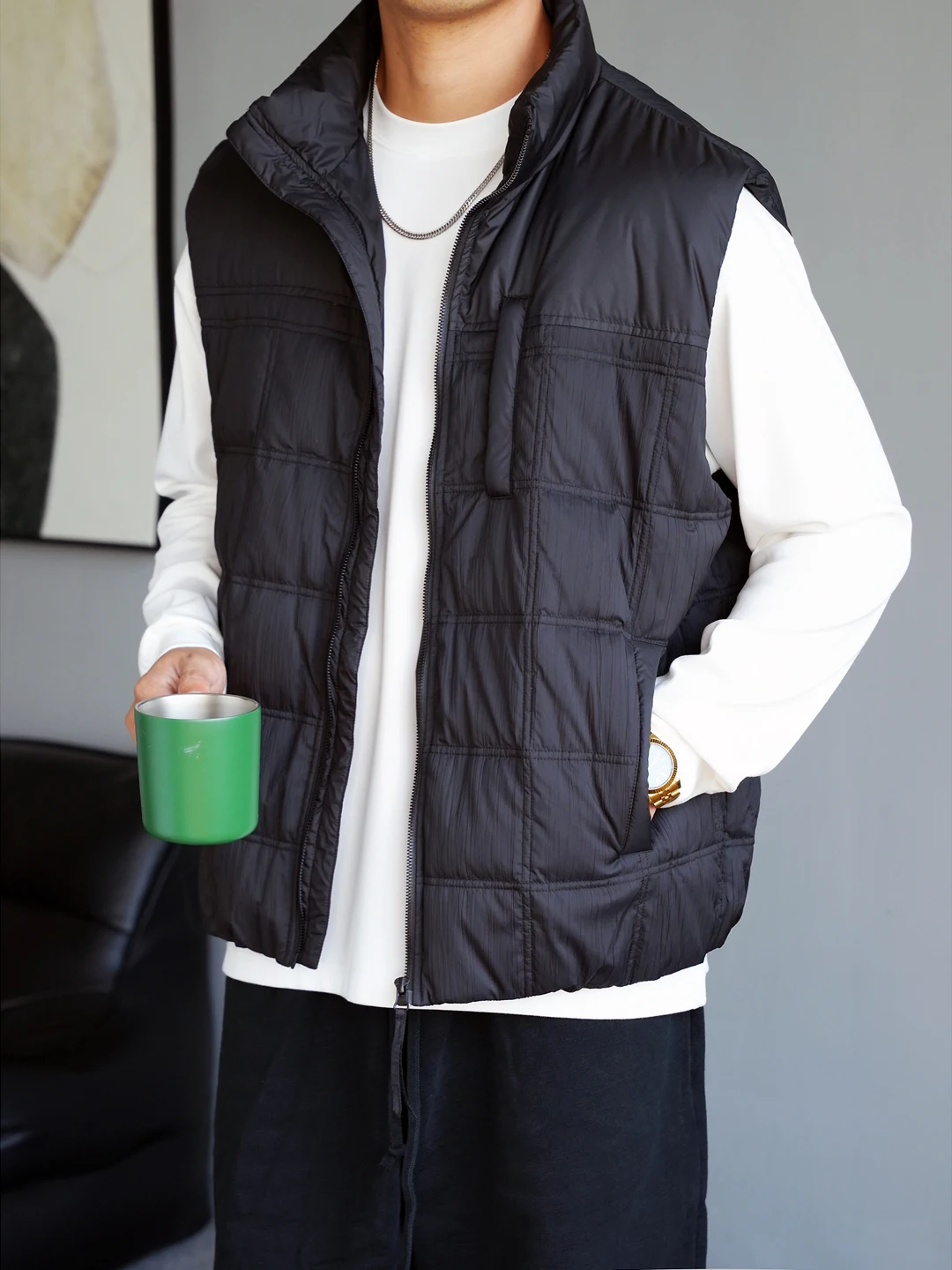 

Мужской легкий пуховый жилет с воротником-стойкой, свободного кроя, из полиэфирного волокна, для повседневной носки, молодежный стиль