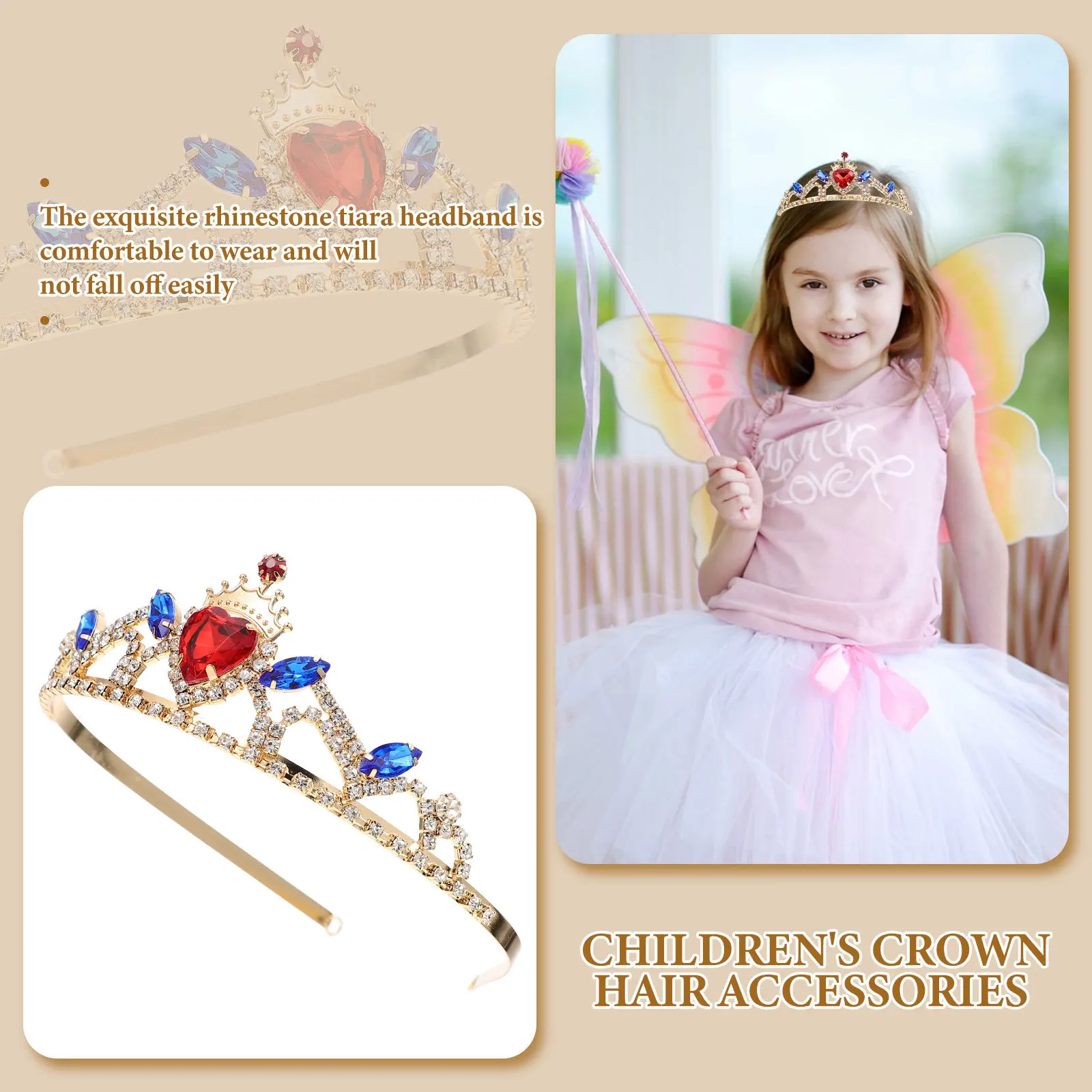 1 Piece Tiara Headband Rhinestone Inlaid Crown Design Elegant Birthday Party Hair Accessory for Small Crystal