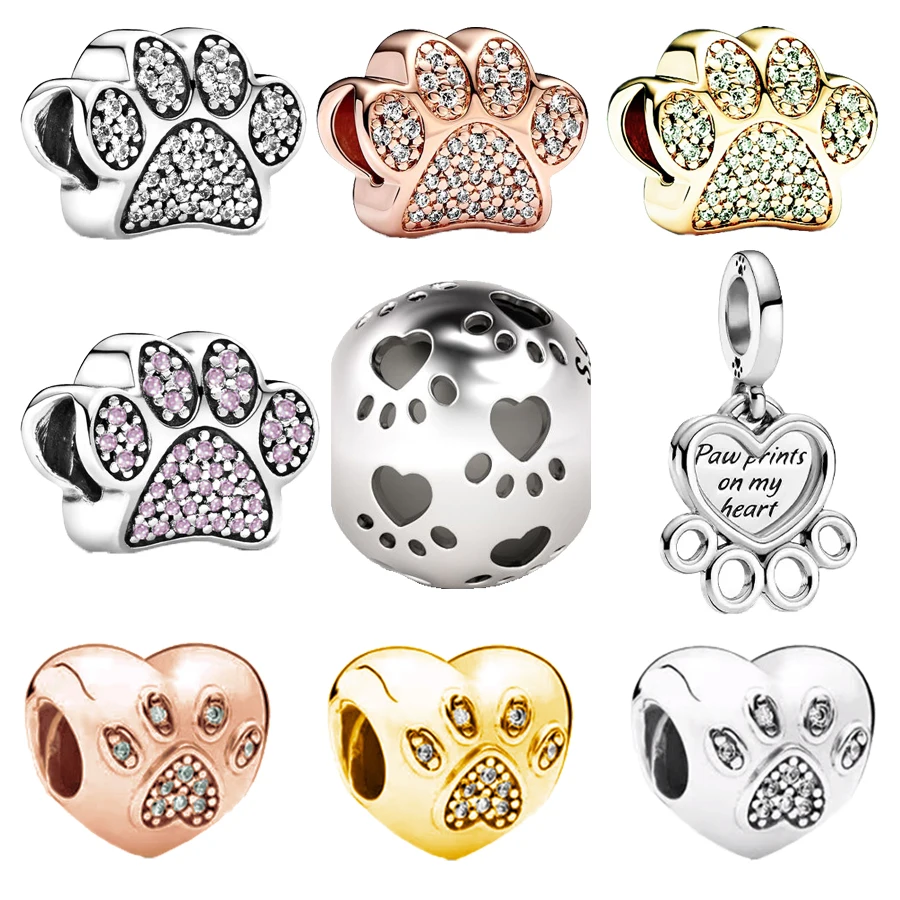 Hot Sale Fine Sparkling Paw Print Dangle Charm Bead Fit Original 925 Sterling Silver Bracelet DIY Fashion Jewelry Gift forWomen