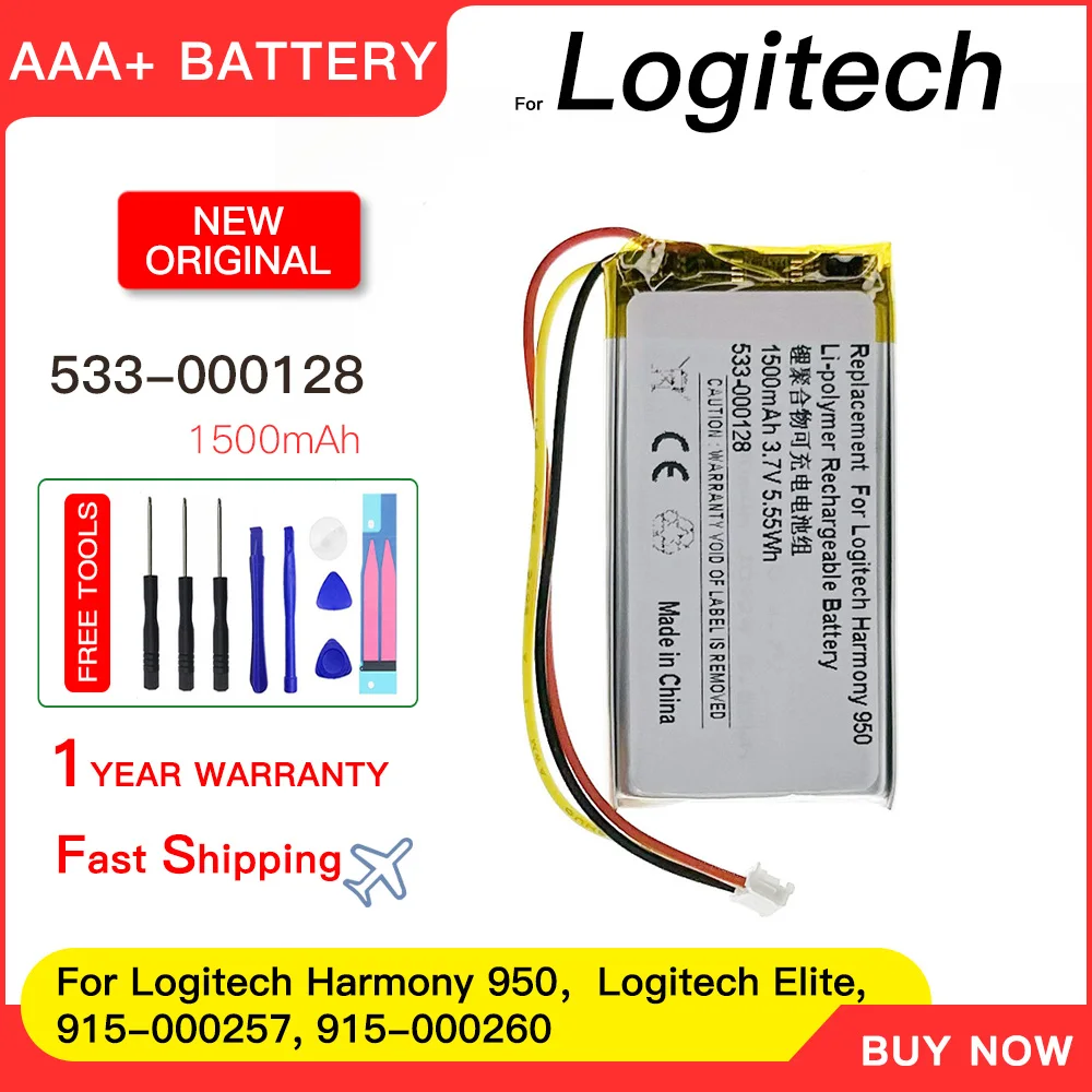 Genuine Battery For Logitech:Harmony 950,915-000260,Elite,915-000257,533-000128,623158,--1300mAh/4.81Wh--Li-Polymer--3.7V