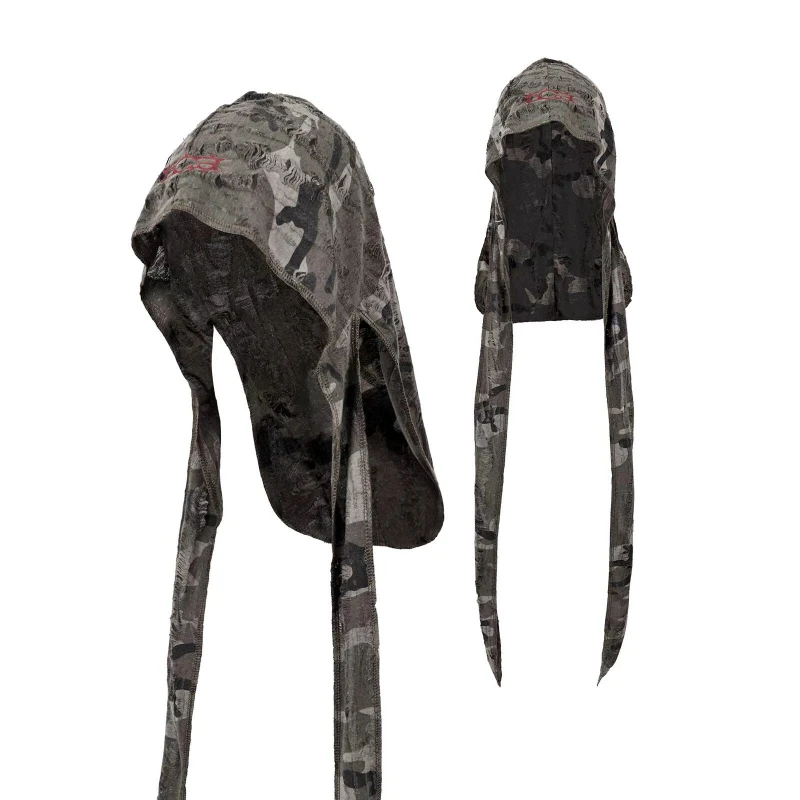 Gorro con Capucha Estilo Hip Hop, Bordado de Camuflaje Vintage, Estilo Punk Urbano, Estilo Wasteland Y2K para Hombre, Gorro Moderno y Genial para Mujer