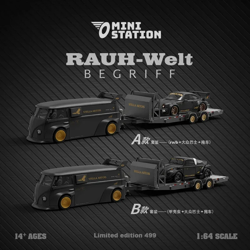 

(Pre-order) Mini Station 1:64 RWB & T1 Van Stella Artois Matte Black w/Trailer Set A / B limited499 Diecast Model Car