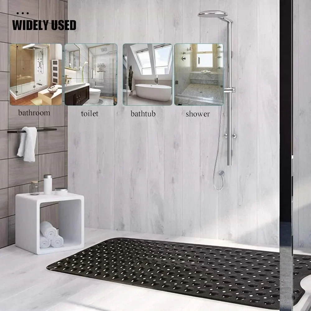 Bathtub Mat 40x16 Inch Large Size Dark Gray Shower Mat,Soft PVC Non Slip Bath Floor Mat With Suction Cup Bottom And Quick Drain Design,Pebble Surface Washable Tub Mat For Minimalist Bathroom Decor,Apartment And Daily Shower Use