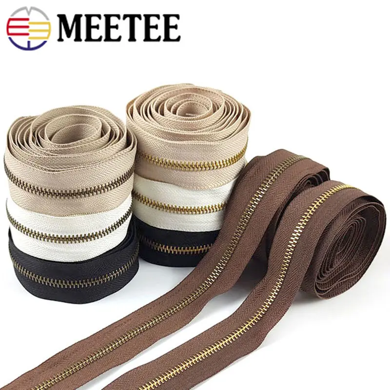 2/4Meters 5# Metal Zipper Tape Gold Teeth Decorative Continuous Zip Bag Jacket Clothes Luggage Repair Kit DIY Sewing Accessories