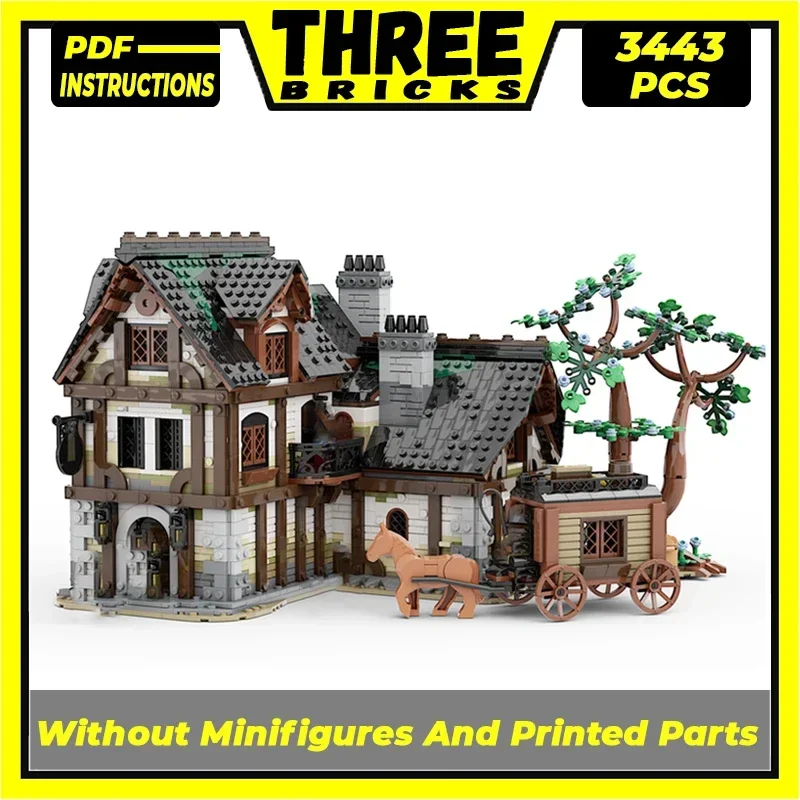 Castelo medieval modelo moc tijolos de construção tecnologia taverna medieval blocos modulares presentes brinquedos de natal conjuntos diy montagem