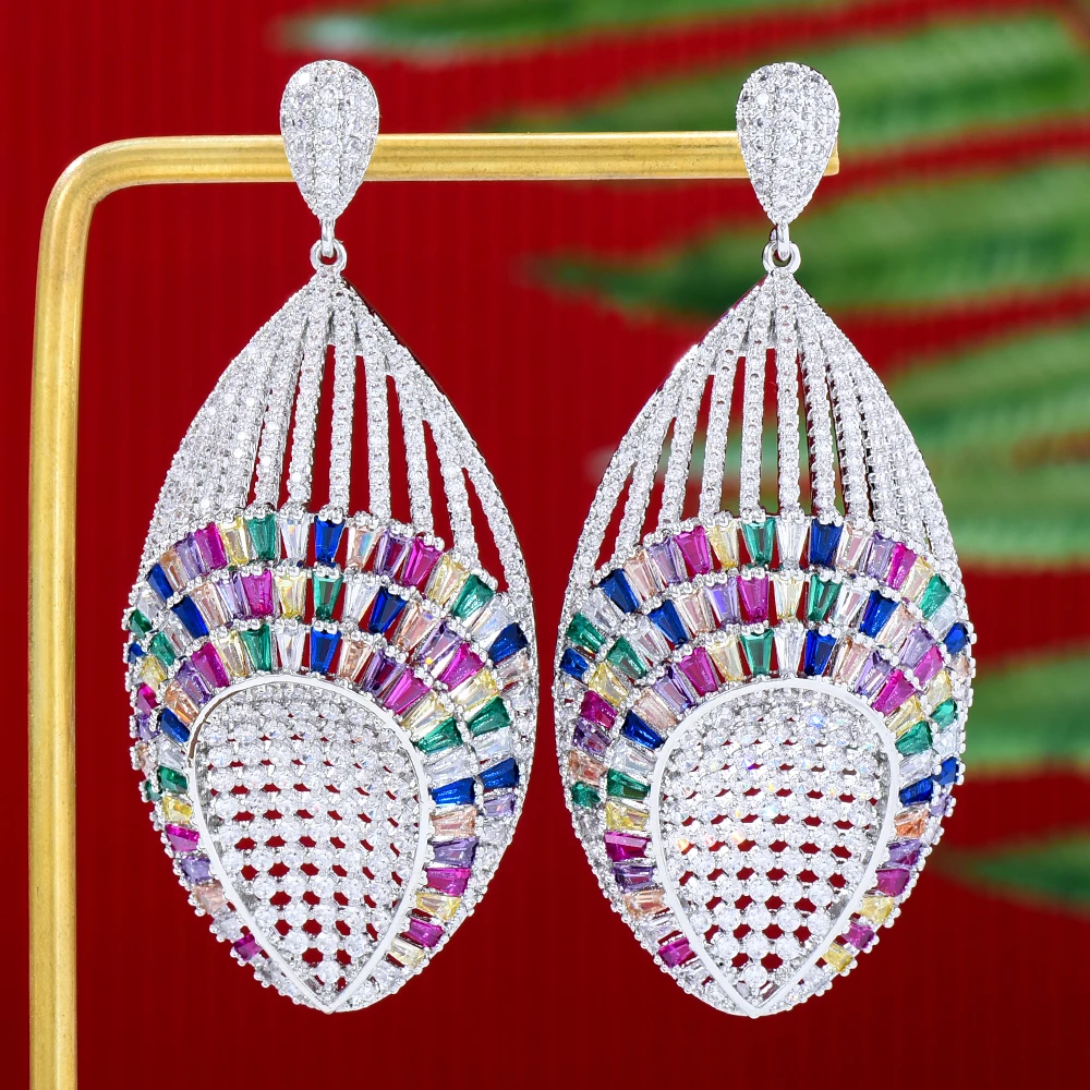 

Soramoore New Gorgeous Shiny Luxury Big Pendant Drop Earrings Full Cubic Zirconia for Women Wedding Trendy Earrings Bijoux