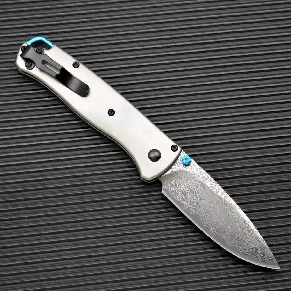 Damascus Steel Blade BM 535 Bugout Tactical Folding Knife Titanium Alloy Handle Outdoor Camping Survival Pocket Knives