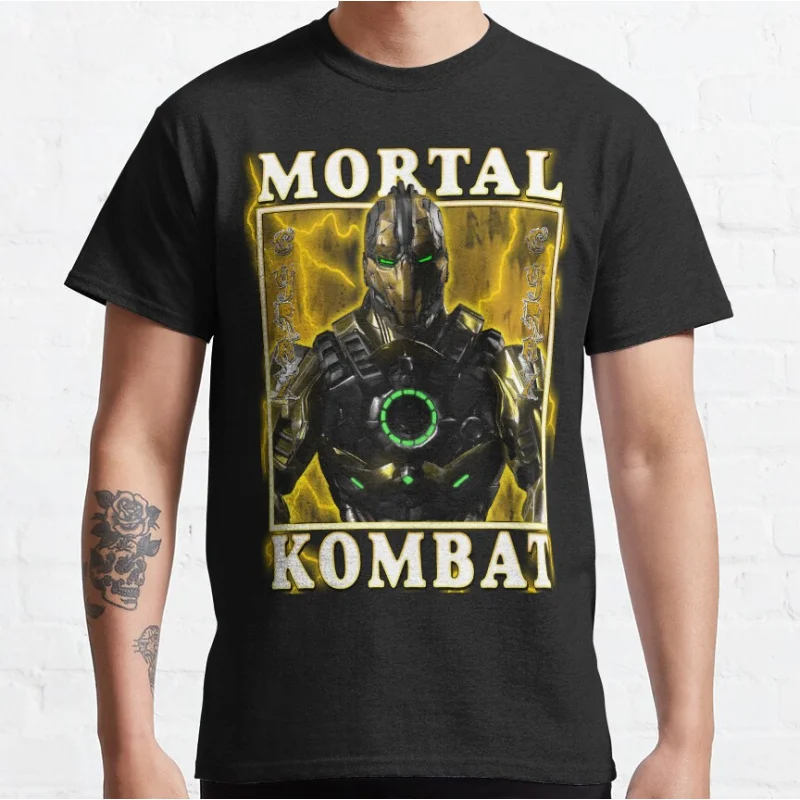 

Triborg Cyrax 80s retro video game Mortal Kombat 1 Short-sleeve crewneck T-shirt for men large size Adult Tops S-6xl