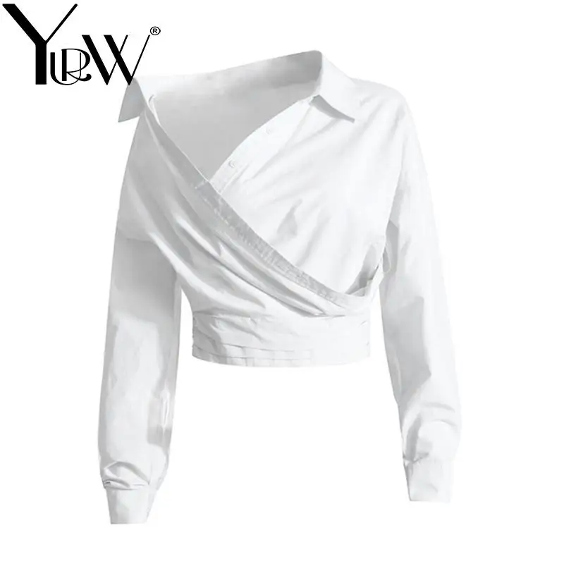 GetSpring Women Shirt 2025 Spring Solid Long Sleeve Elegant Irregular Slim Fit White Blouse Fashion All Match Short Female Tops