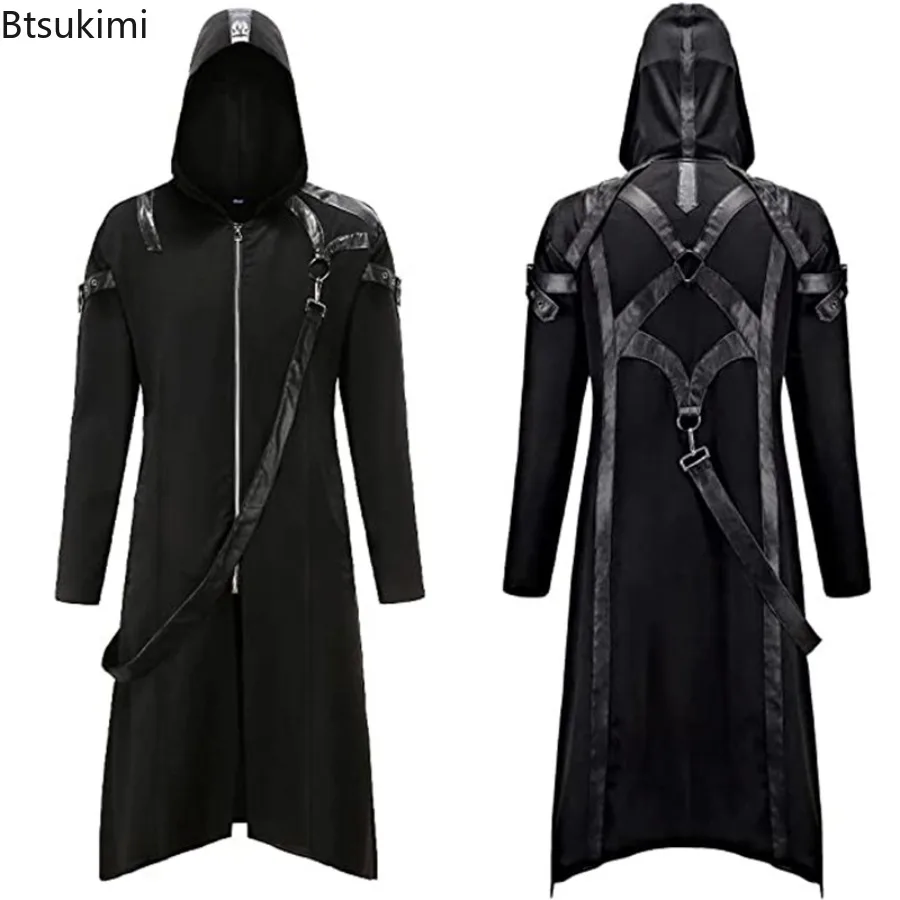 Männer Halloween Gothic Kostüm Herbst Winter Reißverschluss Lange Ärmel Riemchen Hoodie Jacke Mittelalterlichen Cosplay Rollenspiel Party Outfits