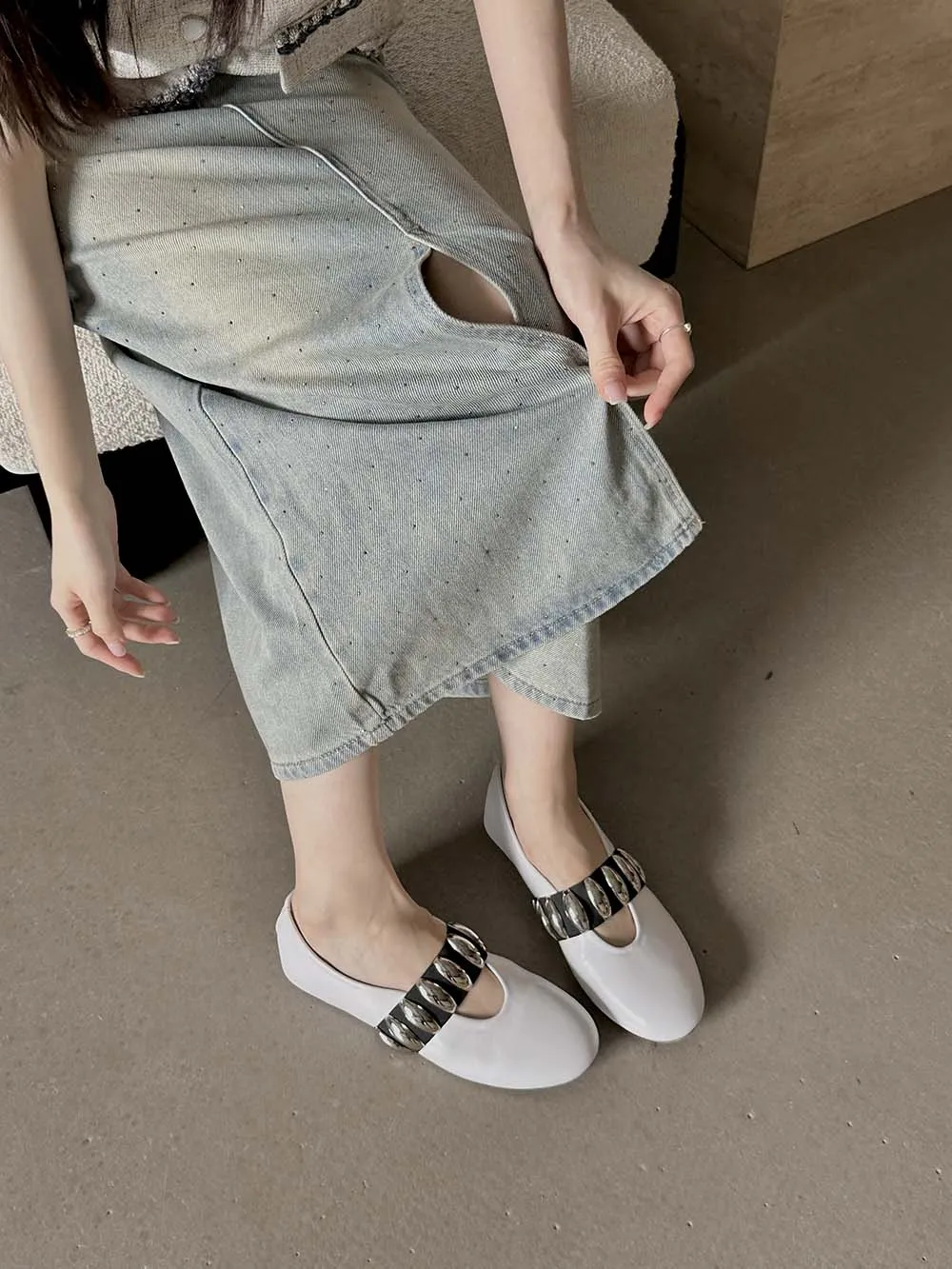 Round Toe Women Flats Loafers Black White Silver Autumn Spring Dress Shoes 2024 New Arrivals Slip On Fashion Ballet Dance Shoes