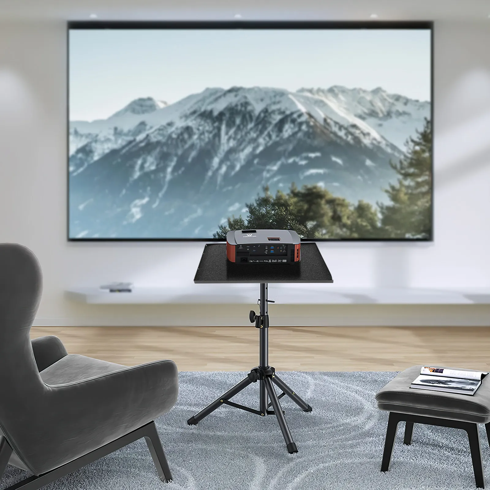 

Подставка-лоток для ноутбука и проектора 39x29 см с нескользящими накладками, фиксирующими ремнями и адаптером для штатива, плоская устойчивая опора