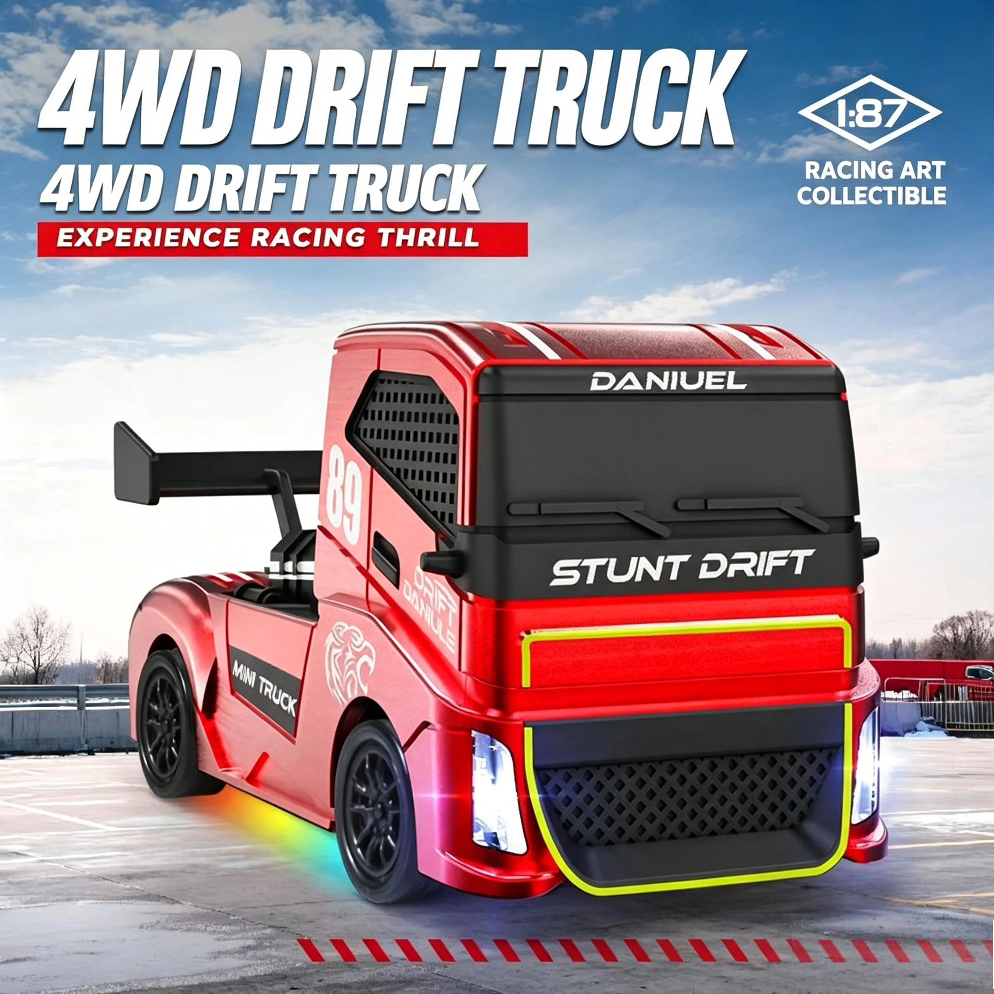 High-Speed 1/87 RC Drift Car, 4WD Racing Truck Model, Mini Desktop Toy Birthday Gift for Boys