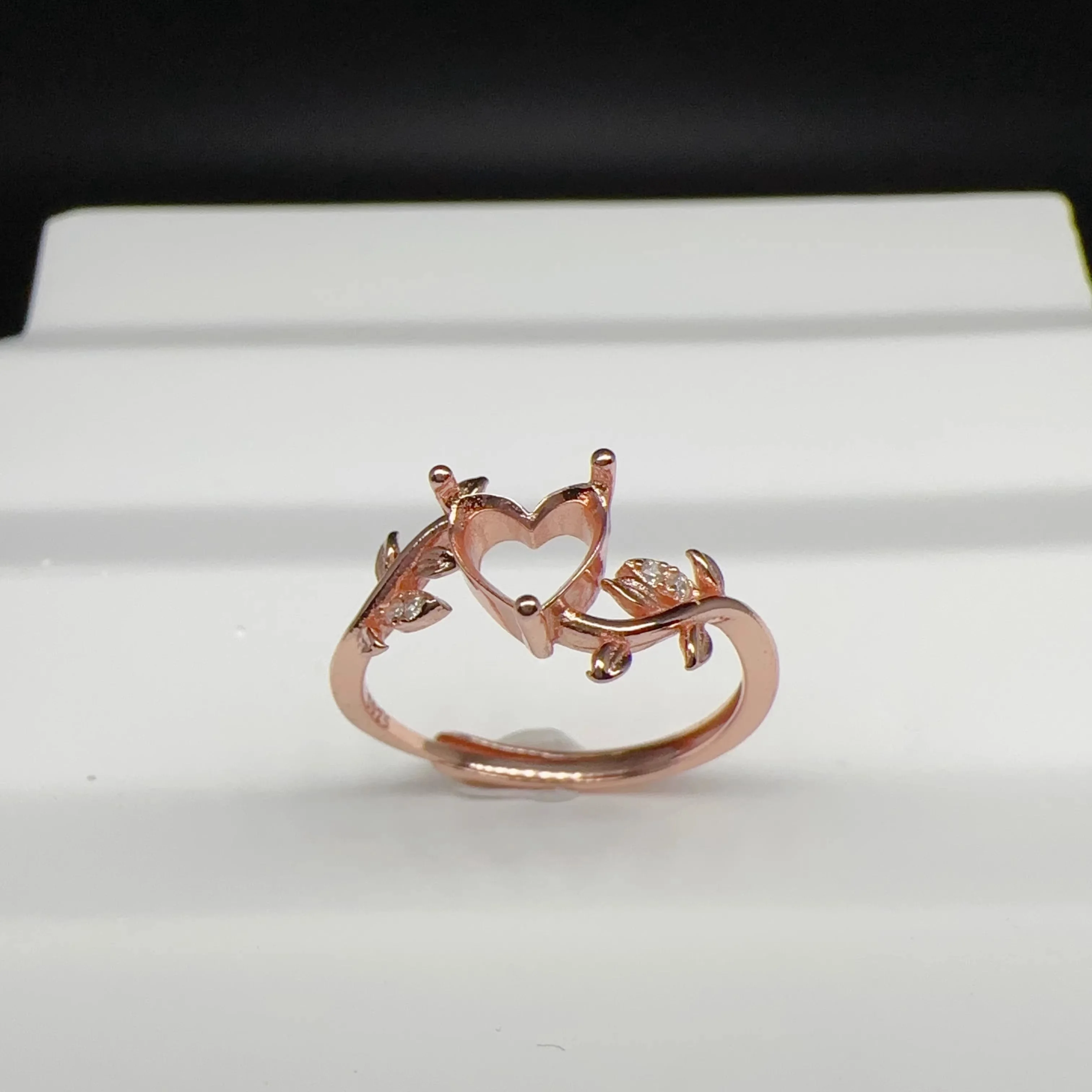 MeiBaPJ Inlay Heart-shaped 6mm Gemstone Fashion Ring Setting DIY Empty Holders for Women S925 Sterling Silver Fine Charm Jewelry