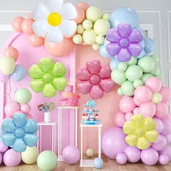 134 Pieces Pastel Daisy Balloon, Huge White Flower Aluminum Foil Balloon Pink Yellow Blue Green Purple Helium Latex Balloon, Suitable for Birthday, Baby Shower, Wedding, Daisy Party Decoration Supplies