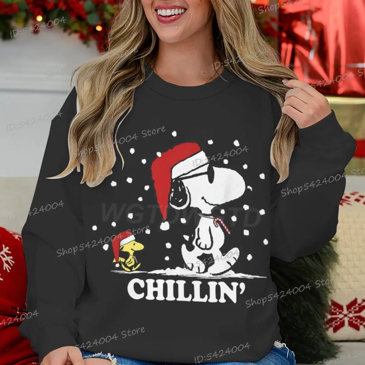 متعة عيد الميلاد الكلب Chillin البلوز أزياء النساء الرجال عيد ميلاد سعيد طويلة الأكمام البلوز زوجين السنة الجديدة الكرتون بلوزات #2