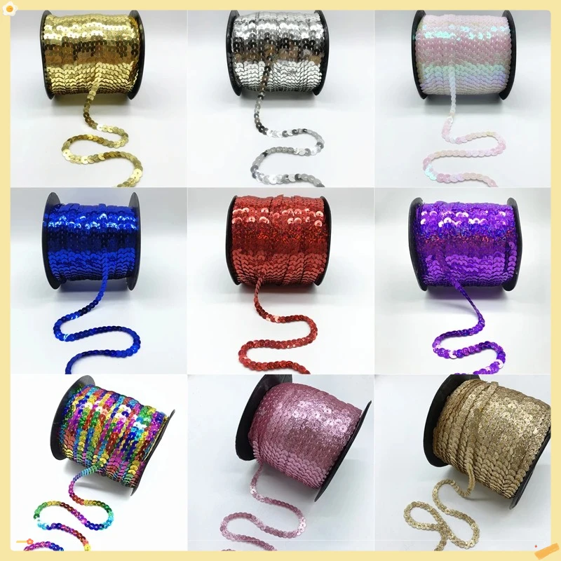 

5yards/Lot 6mm Sequins Ribbon Round Flat Sequins Laser Giltter Paillettes Sequins For Crafts Sewing Cloth Accessory Sequin Trim