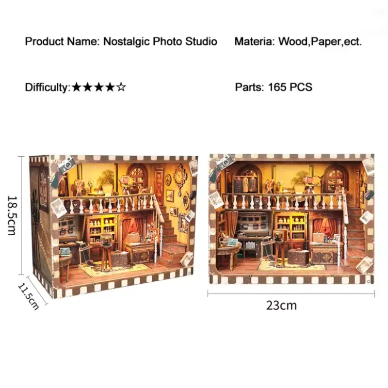 OUZEY Vintage Photo Studio DIY Miniature House - Nostalgic Wooden Model Building Kit for Teens & Adults