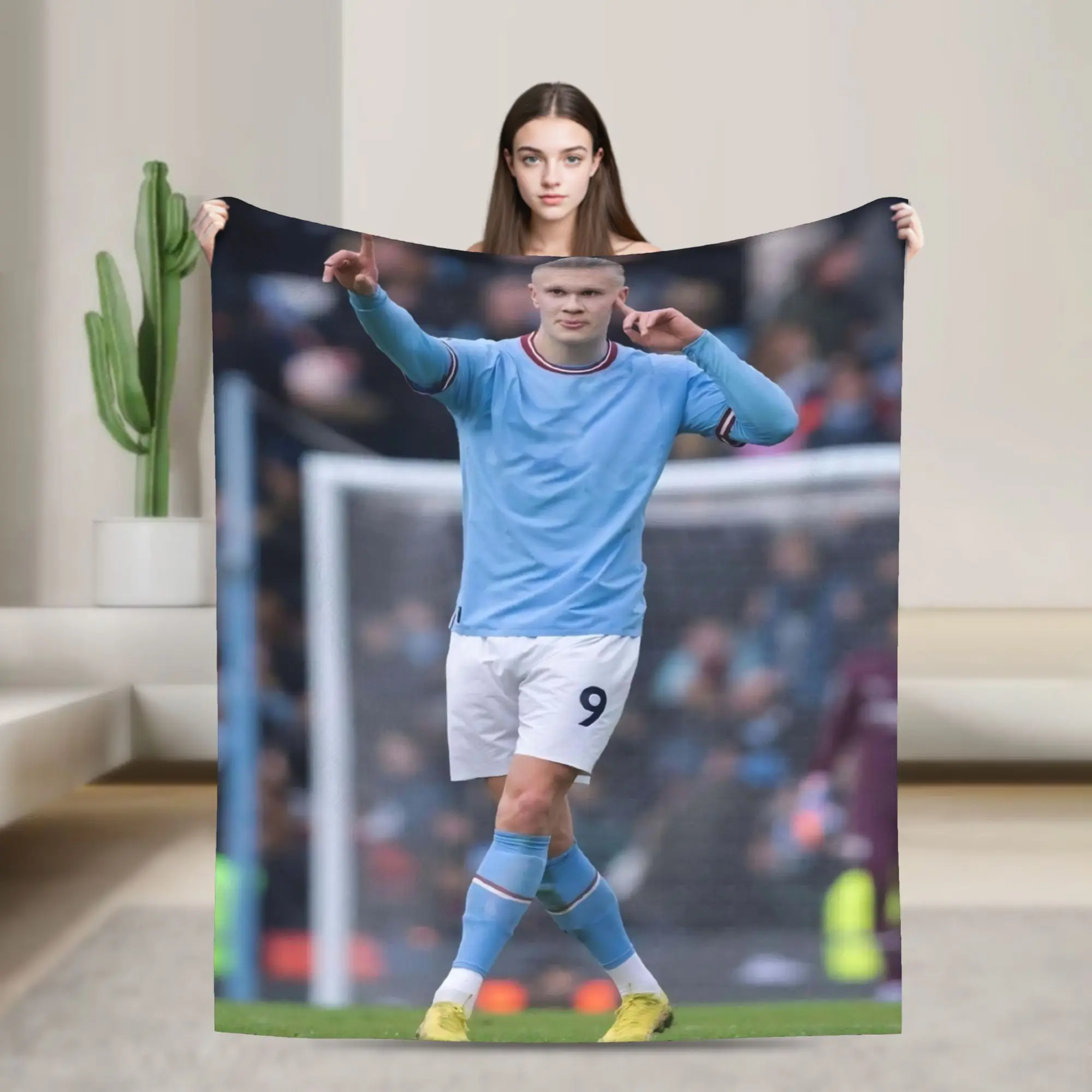 Haalands Football  Flannel Throw Blanket Number 9 Blanket for Home Couch Lightweight Quilt
