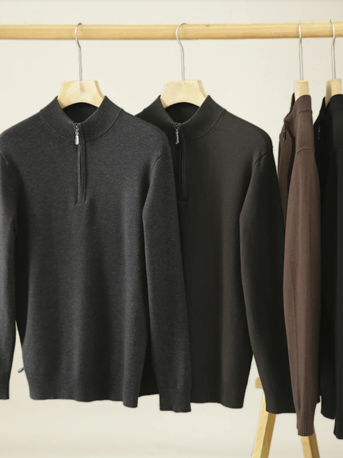 

Мужской модный свитер из кашемира с защитой от скатывания, вязаный, с полувысоким воротником, однотонный, осенне-зимний, городской стиль, с длинным рукавом