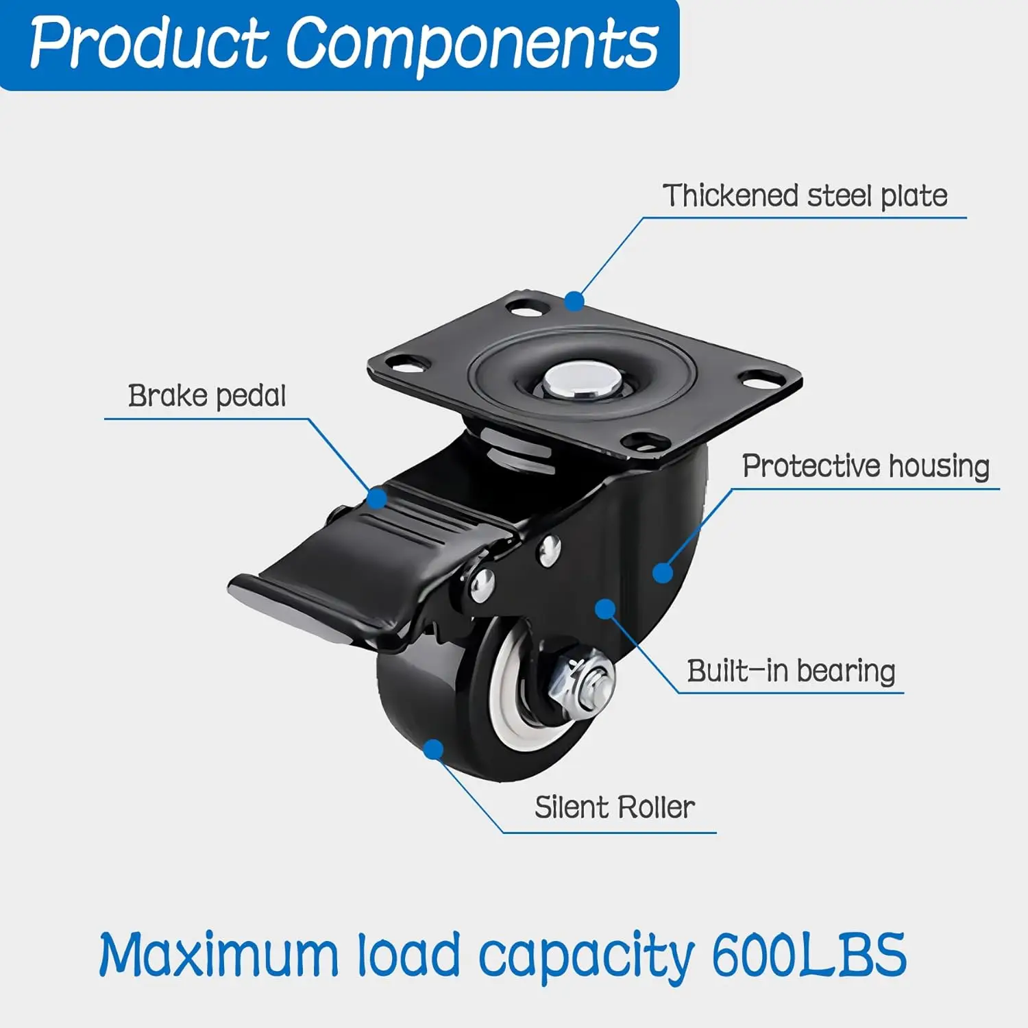 عجلات مطاطية للخدمة الشاقة ، بكرات عجلات للأثاث ، عجلات العجلات ، عجلة العجلات ، عجلة العجلات ، صناعية مع فرامل ، 4 4.5 #6